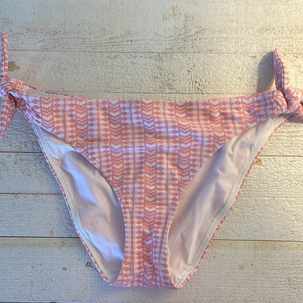 Lemlem Lola Jacquard Side Tie Bikini Bottom Light Pink White Large